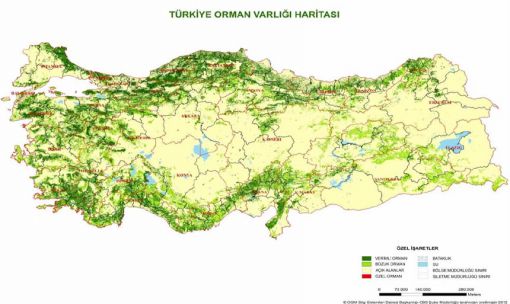 Türkiye Orman Varlığı Haritası Türkiye Orman Varlığı Haritası